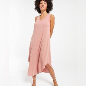 Z Supply Reverie Slub Dress Medium Sleeveless Asymmetric Hem Beige Pink Jersey